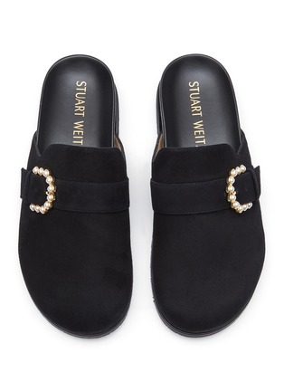 Detail View - Click To Enlarge - STUART WEITZMAN - Piper' Faux Pearl Buckle Suede Slides