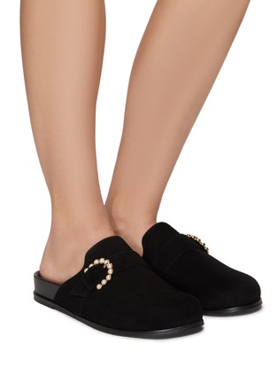 Figure View - Click To Enlarge - STUART WEITZMAN - Piper' Faux Pearl Buckle Suede Slides