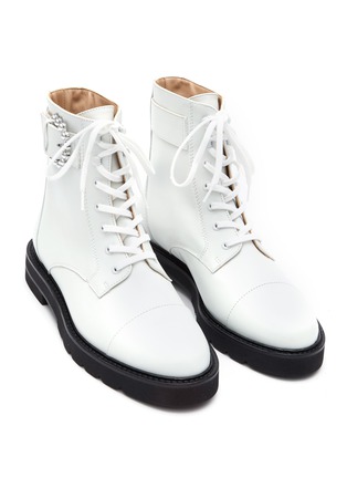 Detail View - Click To Enlarge - STUART WEITZMAN - Piper Lift' Faux Pearl Buckle Leather Combat Boots