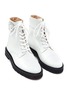 STUART WEITZMAN - Piper Lift' Faux Pearl Buckle Leather Combat Boots