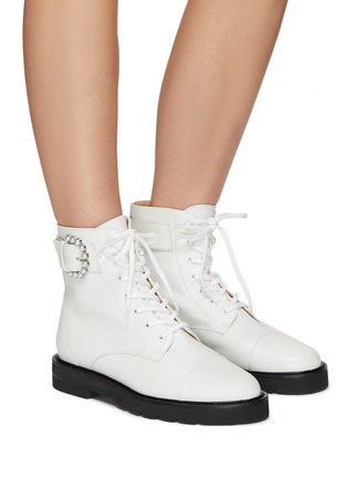 Figure View - Click To Enlarge - STUART WEITZMAN - Piper Lift' Faux Pearl Buckle Leather Combat Boots
