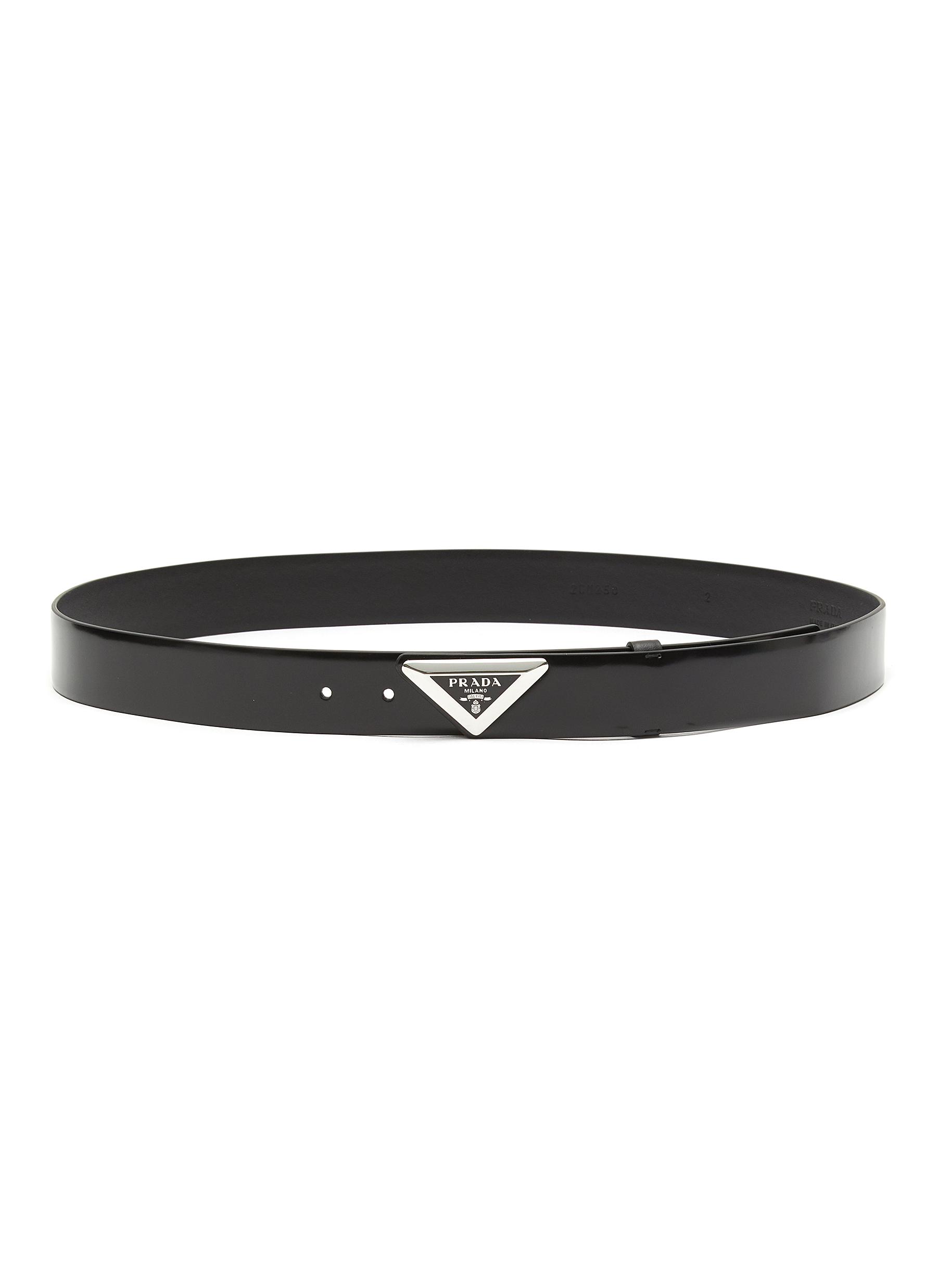 PRADA | Triangular Metal Logo Leather Belt | Men | Lane Crawford