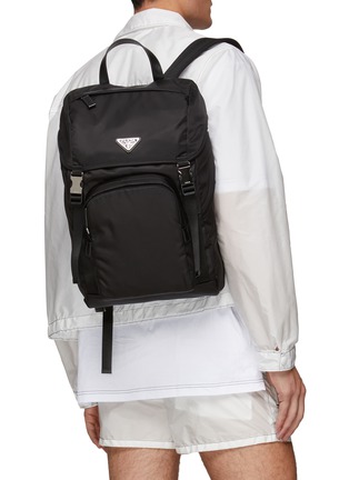 Figure View - Click To Enlarge - PRADA - Logo Plaque Top Flap Re-Nylon Backpack
