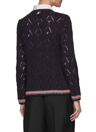 Back View - Click To Enlarge - THOM BROWNE  - Scallop-Trim Pointelle Cable Crew Neck Cardigan