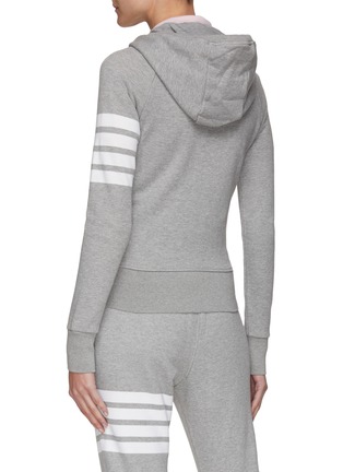 Back View - Click To Enlarge - THOM BROWNE  - Four Bar Stripe Cotton Zip Up Hoodie