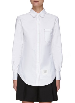 Main View - Click To Enlarge - THOM BROWNE - Contrast Topstitch Round Collar Shirt