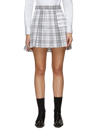 Main View - Click To Enlarge - THOM BROWNE  - 4-bar Stripe Checker Pleated Mini Skirt