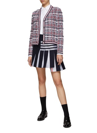 Figure View - Click To Enlarge - THOM BROWNE  - V-NECK CHECKED COTTON BLEND CARDIGAN