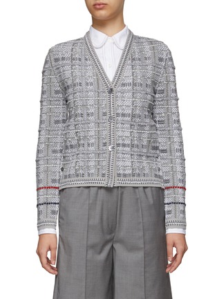 Main View - Click To Enlarge - THOM BROWNE  - V-NECK CHECKED COTTON BLEND CARDIGAN