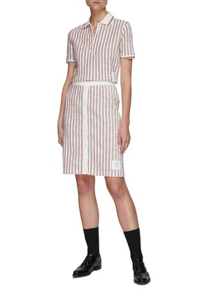 Figure View - Click To Enlarge - THOM BROWNE  - Rib Cuff Striped Polo Shirt