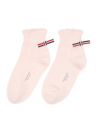 Main View - Click To Enlarge - THOM BROWNE  - Ribbed Lace Trim Bow Appliqué Cotton Blend Mini Crew Socks