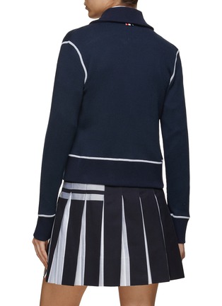 Back View - Click To Enlarge - THOM BROWNE  - Contrast Stitch Round Collar Cotton Cardigan