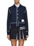 Main View - Click To Enlarge - THOM BROWNE  - Contrast Stitch Round Collar Cotton Cardigan