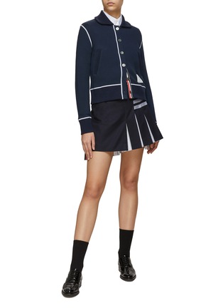 Figure View - Click To Enlarge - THOM BROWNE  - Contrast Stitch Round Collar Cotton Cardigan