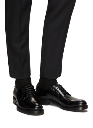 Figure View - Click To Enlarge - PRADA - Brushed Leather Derby Shoes