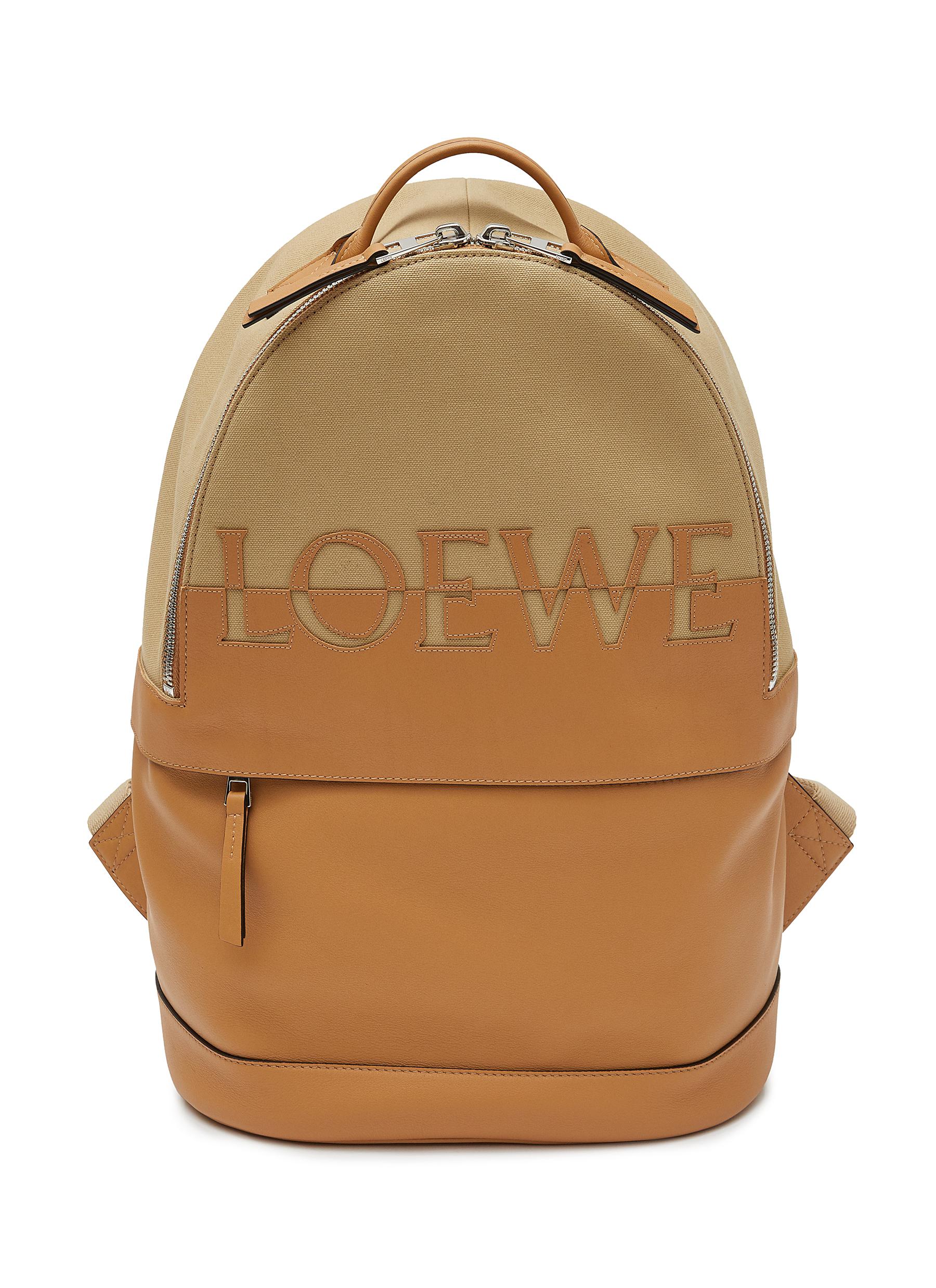 Logo Appliqué Duo-tonal Leather Canvas Backpack