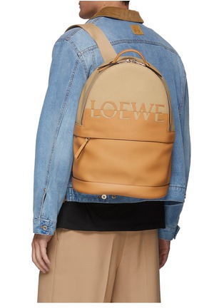 Figure View - Click To Enlarge - LOEWE - Logo Appliqué Duo-tonal Leather Canvas Backpack