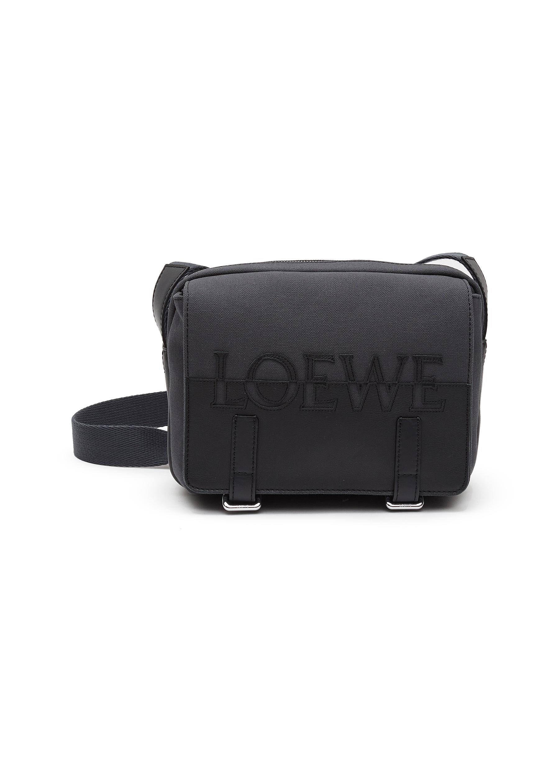 ‘Military XS' Leather Trim Canvas Messenger Bag
