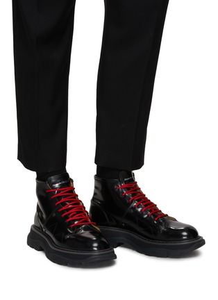Figure View - Click To Enlarge - ALEXANDER MCQUEEN - Tread' Leather Lace-Up Boots