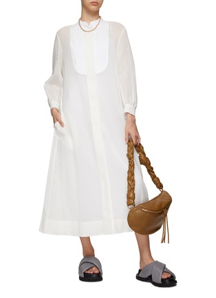 Figure View - Click To Enlarge - JIL SANDER - Plastron detail cotton shirt dress