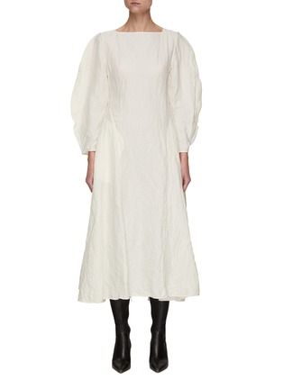 Main View - Click To Enlarge - JIL SANDER - Round Sleeve Panelled Godet Linen Cotton Blend Maxi Dress