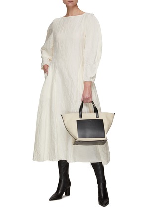 Figure View - Click To Enlarge - JIL SANDER - Round Sleeve Panelled Godet Linen Cotton Blend Maxi Dress