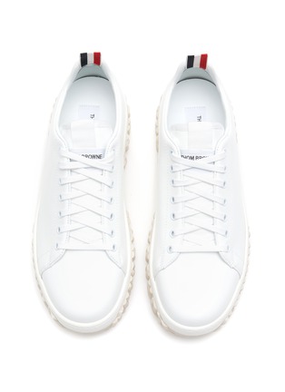 Detail View - Click To Enlarge - THOM BROWNE  - VITELLO CALF LEATHER CABLE KNIT SOLE COURT SNEAKERS