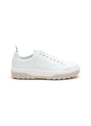 Main View - Click To Enlarge - THOM BROWNE - VITELLO CALF LEATHER CABLE KNIT SOLE COURT SNEAKERS