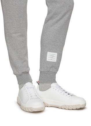 Figure View - Click To Enlarge - THOM BROWNE - VITELLO CALF LEATHER CABLE KNIT SOLE COURT SNEAKERS