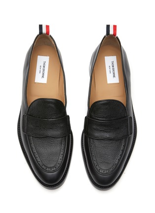 Detail View - Click To Enlarge - THOM BROWNE  - Pebble grain tongue leather penny loafers