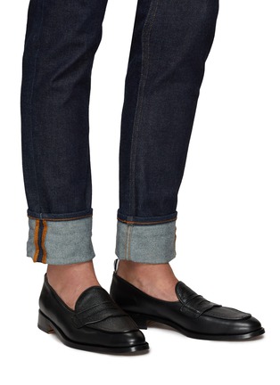 Figure View - Click To Enlarge - THOM BROWNE  - Pebble grain tongue leather penny loafers