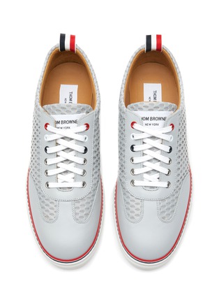 Detail View - Click To Enlarge - THOM BROWNE  - LEATHER ATHLETIC MESH LOW TOP LACE UP SNEAKERS