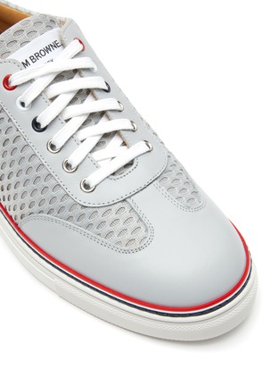 Detail View - Click To Enlarge - THOM BROWNE  - LEATHER ATHLETIC MESH LOW TOP LACE UP SNEAKERS