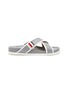 Main View - Click To Enlarge - THOM BROWNE  - Tricolour enamel tab crisscross leather slides