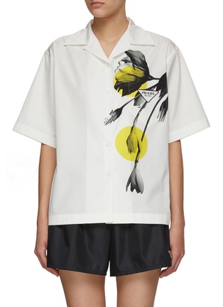 Main View - Click To Enlarge - PRADA - Floral Print Cotton Bowling Shirt