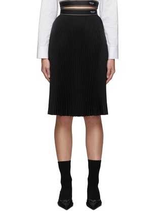 Main View - Click To Enlarge - PRADA - Logo Jacquard Elastic Waistband Pleated Midi Skirt