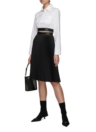 Figure View - Click To Enlarge - PRADA - Logo Jacquard Elastic Waistband Pleated Midi Skirt