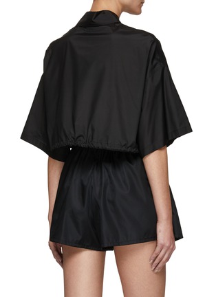 Back View - Click To Enlarge - PRADA - Logo Appliqué Drawstring Hem Silk Bowling Shirt