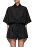 Main View - Click To Enlarge - PRADA - Logo Appliqué Drawstring Hem Silk Bowling Shirt