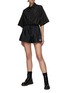 Figure View - Click To Enlarge - PRADA - Logo Appliqué Drawstring Hem Silk Bowling Shirt