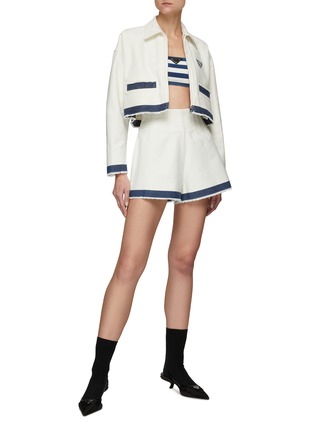 Figure View - Click To Enlarge - PRADA - Logo Appliqué Denim Trim Detail Bowling Jacket