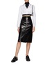 Figure View - Click To Enlarge - PRADA - Glossy Faux Leather Pencil Skirt