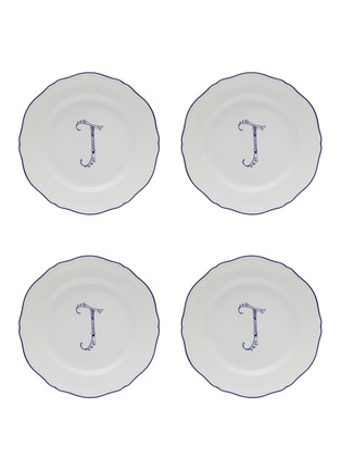 Main View - Click To Enlarge - GINORI 1735 - Corona Monogram Blu' J Initial Porcelain Flat Dinner Plate — Set Of 4