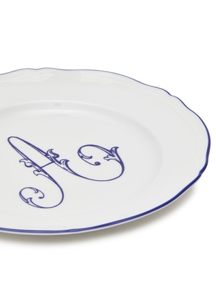 Detail View - Click To Enlarge - GINORI 1735 - Corona Monogram Blu' A Initial Porcelain Flat Dessert Plate — Set of 4