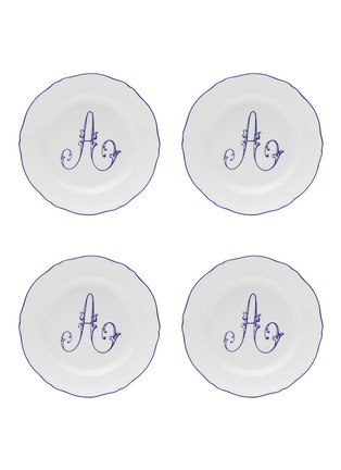 Main View - Click To Enlarge - GINORI 1735 - Corona Monogram Blu' A Initial Porcelain Flat Dessert Plate — Set of 4