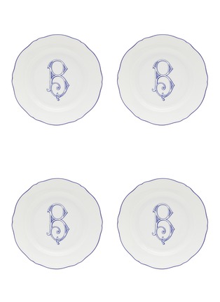 Main View - Click To Enlarge - GINORI 1735 - Corona Monogram Blu B Initial Porcelain Flat Dessert Plate Set of 4