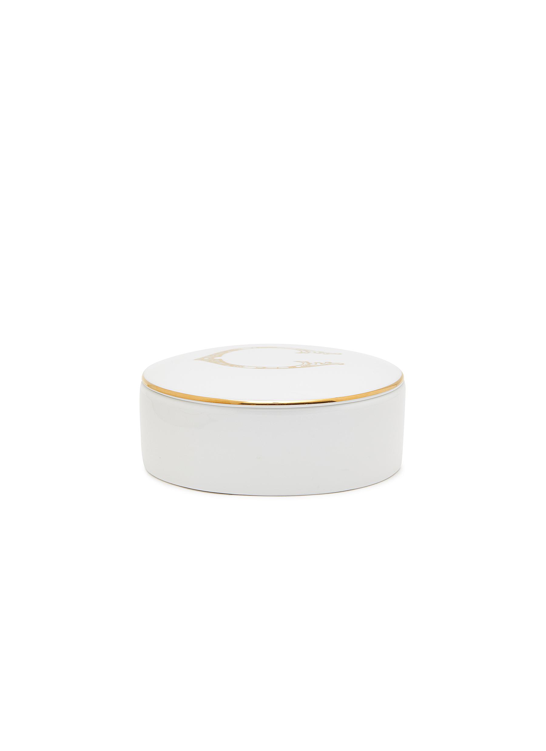 Corona Monogram Oro’ C Initial Porcelain Round Box