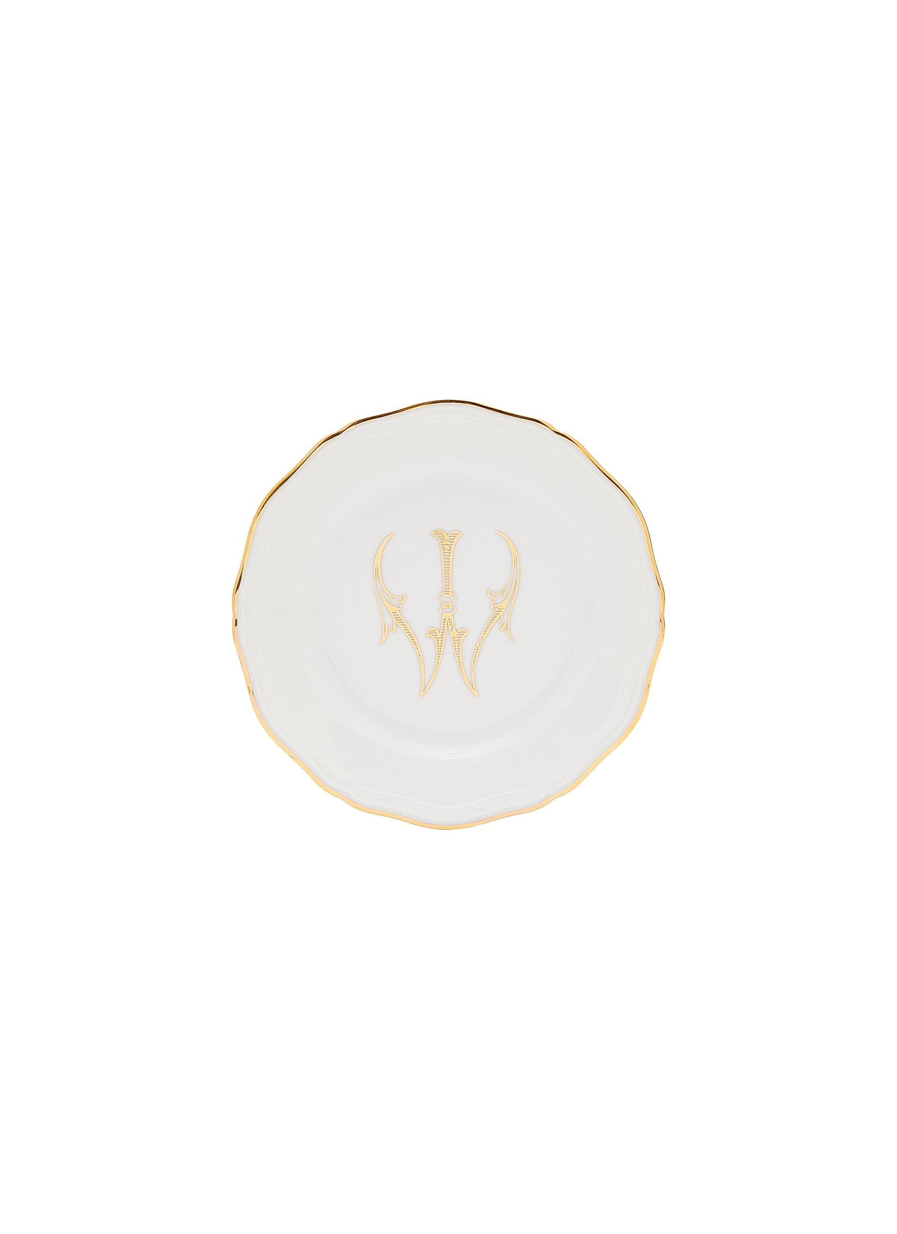 Corona Monogram Oro’ W Initial Porcelain Flat Bread Plate - Set of 4