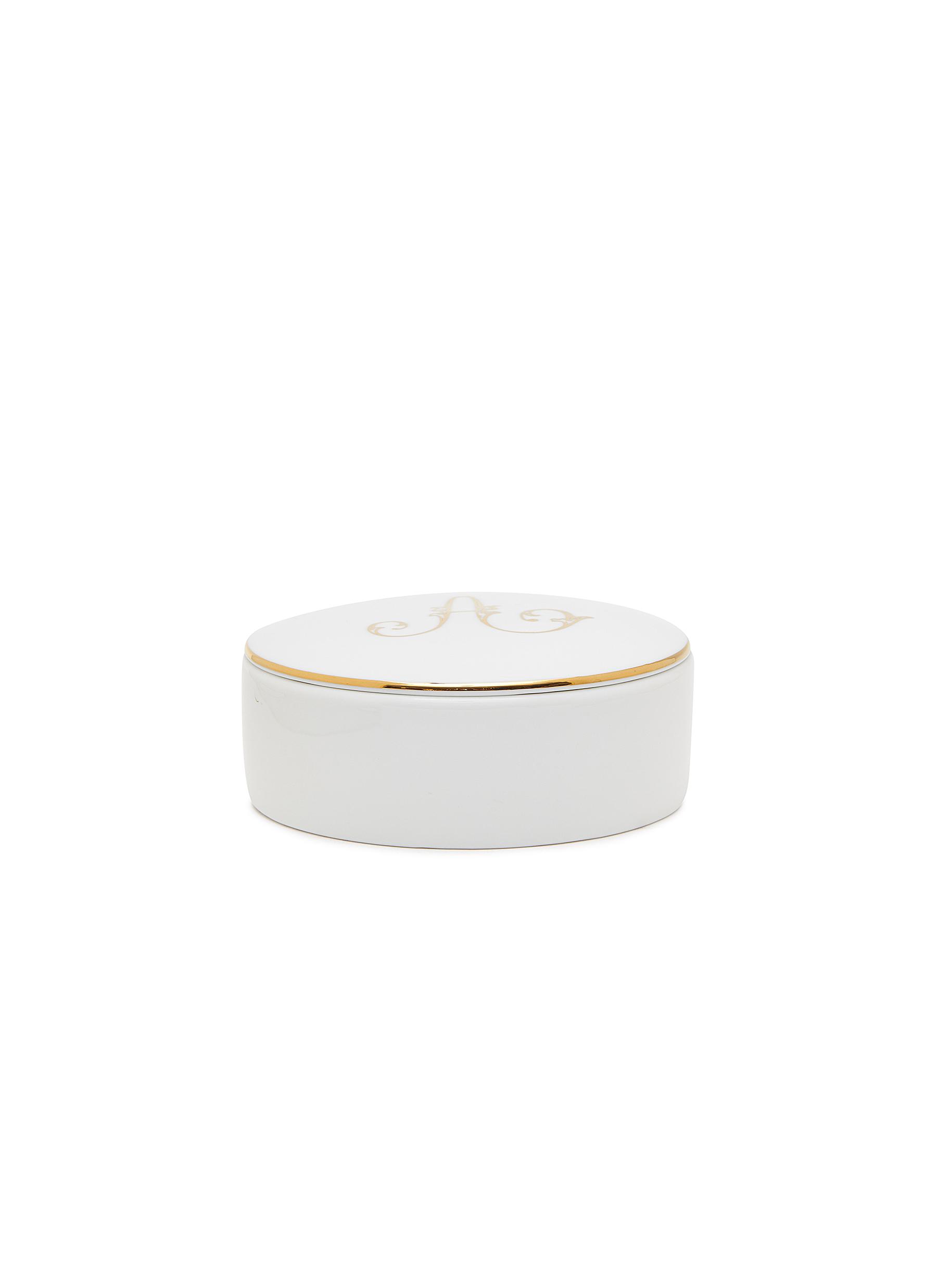 Corona Monogram Oro’ A Initial Porcelain Round Box