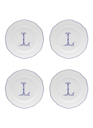 Main View - Click To Enlarge - GINORI 1735 - Corona Monogram Blu' L Initial Porcelain Dinner Plate — Set of 4